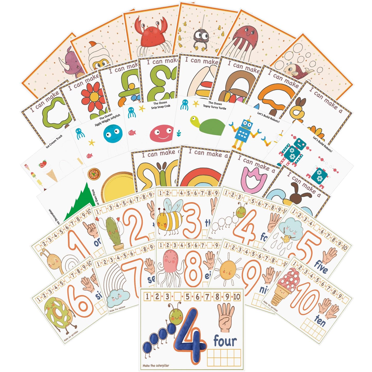 Ireer 36 Pcs Number Playclay Dough Mats for Kids Activity Card for Clay Back to School Preschool Number Alphabet Animal Shape Learning Activity Games for Classroom Home Educational Supplies