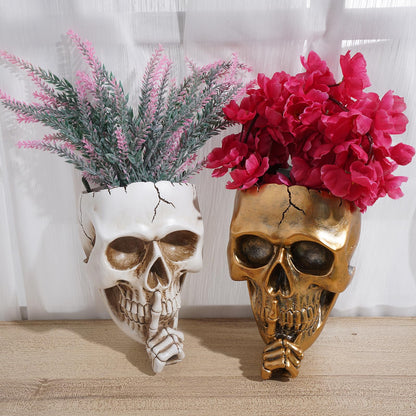 Romehaha Skull Wall Planter,Skull Shaped Hanging Resin Planter Pot Home Decor Gift,Funny Design Flower Pot for Indoor Outdoor Plants,Skeleton Sculpture Decorations (White, Don't Speak)
