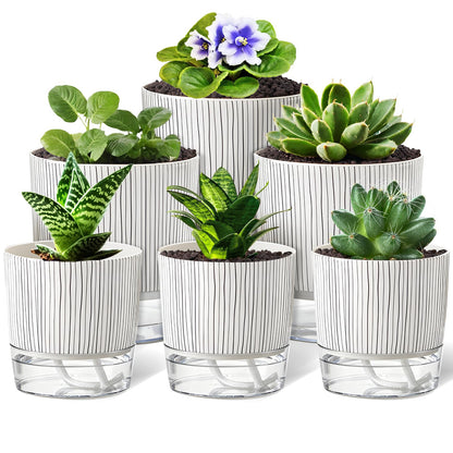 CWYEYE 6 Pack Self Watering Pots for Indoor Plants, Flower Planters with Wick Rope & Reservoir, 4" + 5.5" Plastic Pots for African Violet, Orchid, Succulent, Herbs