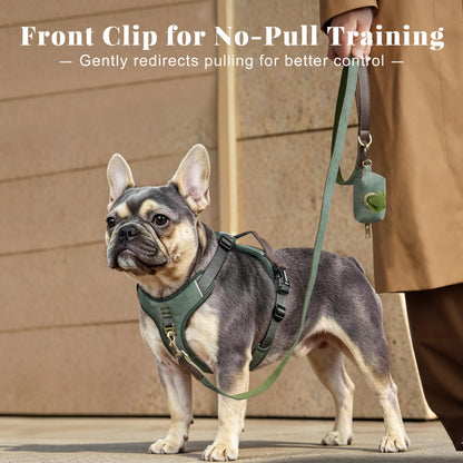 Didog No Pull Dog Harness Small Sized Dog,Classic PU Leather Vest for Small Dogs with Easy Control Handle,No Choke Front Clip,Reflective & Adjustable for Walking,Green,Chest 19-24"