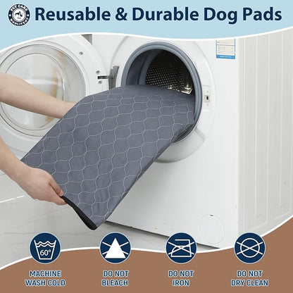 Washable Pee Pads for Dogs, 34x36 Reusable Puppy Pads with Fast Absorbent, Waterproof Reusable Pee Pads for Whelping, Traing, Incontinence and Potty, 3 Pack, Grey.