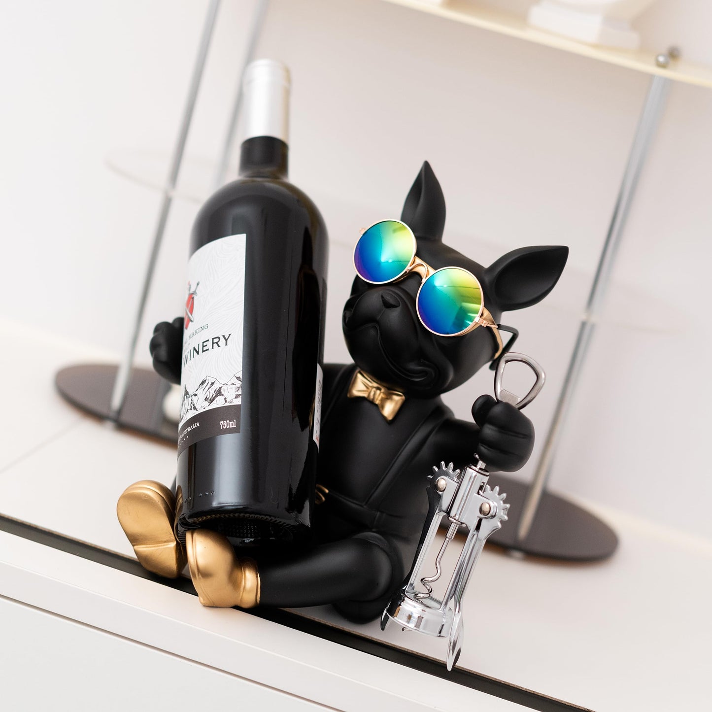 Juju Bulldog Wine Bottle Holder - Wine Holder Countertop - Unique Home Decor Bottle Organizer - Bulldog Decor