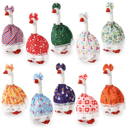 Weysat 10 Set 4th of July 7 Inch Desk Goose Outfits Bulk Mini Desk Goose Costumes with Dress and Hair Bow for Magnetic Statue Key Holder Summer Memorial Day Thanksgiving Day Fall Halloween Decor