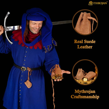 Mythrojan Small Trinket Pouches Pack of 4, Suede Leather Drawstring Coin & Dice Bags for LARP, SCA, Viking & Medieval Events Color : Brown