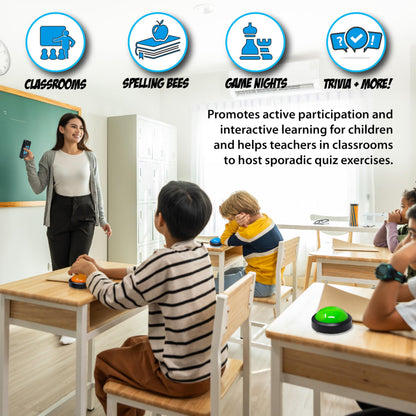 Teacher's Choice Wireless Light Up 4 Player Game Buzzer Button System | Displays the Winning Player | Loud, Unique Sounds, Great for Trivia Games, Family Feud, Jeopardy, Competition, Spelling Bees
