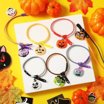 Capoda 32 Pcs Halloween Party Favor Zipper Bracelets Bulk Trick or Treat Bracelets Halloween Zipper Wristbands for Prizes & Handouts, Goodie Bag Fillers supplies