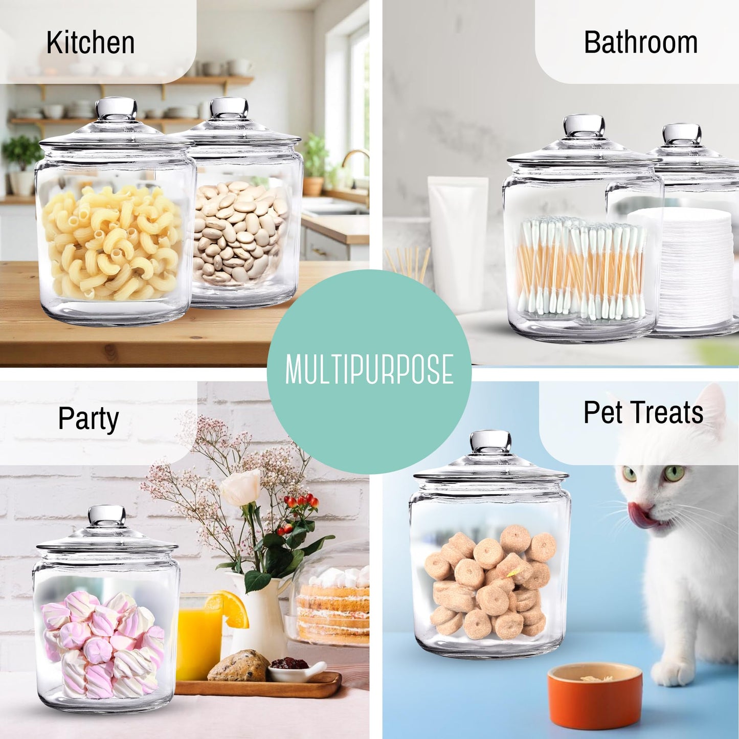 OUTSHINE 1 Gallon Cookie Jar for Kitchen Countertop| Airtight Glass Storage Jars for Candy, Coffee, Dog Treats| Large Glass Apothecary Jars with Lids| Large Food Storage Container for Kitchen, Pantry