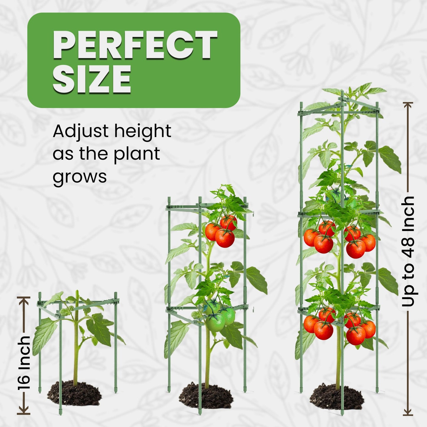 Tomato Cage - Trellis Stakes and Plant Support Structures for Vegetables and Climbing Plants - Tall Tomato Cages for Garden, Pots, Raised Garden Bed Outdoor (3 Pack - Up to 48 Inches)