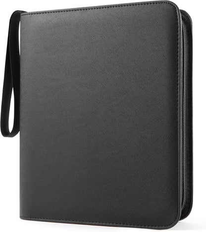 Top Loader Binder 4 Pocket for 144 Toploaders, Side Loading Toploader Binder for 3 x 4'' Rigid Cards with Zipper Closure, PU Leather Ringless 2x2 Card Binder for MTG/TCG/Sports/Games, Black