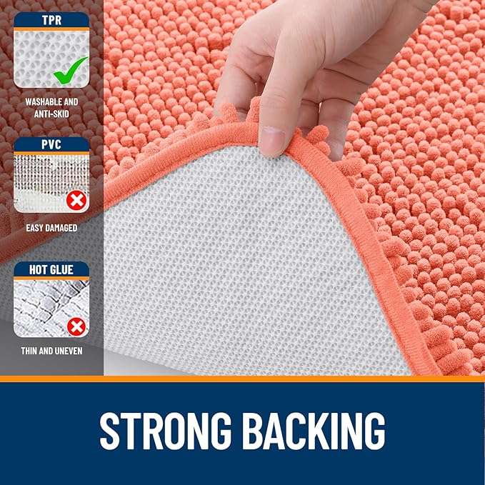 OLANLY Large Bathroom Rugs 45x27, Extra Soft Absorbent Chenille Bath Rugs, Rubber Backing Quick Dry, Machine Washable Bath Mats for Bathroom Floor, Tub and Shower, Home Decor Accessories, Coral