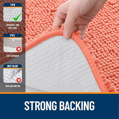 OLANLY Large Bathroom Rugs 59x35, Extra Soft Absorbent Chenille Bath Rugs, Rubber Backing Quick Dry, Machine Washable Bath Mats for Bathroom Floor, Tub and Shower, Home Decor Accessories, Coral