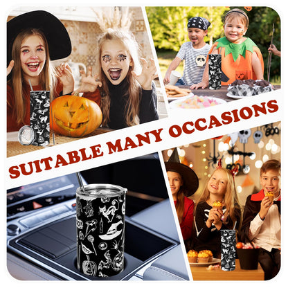 Whaline Halloween Tumbler with Lid and Straw Black White Cat Crow Stainless Steel Cup Gothic Tumbler Cup for Travel Holiday Birthday Party Gift, 20 Oz