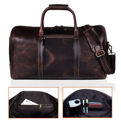 21 Inch Genuine Buffalo Leather Travel Duffle Bag | Overnight Weekend Leather Bag | Sports Gym Duffel for Men| Airplane Under Seat Carry on Bags (brown)