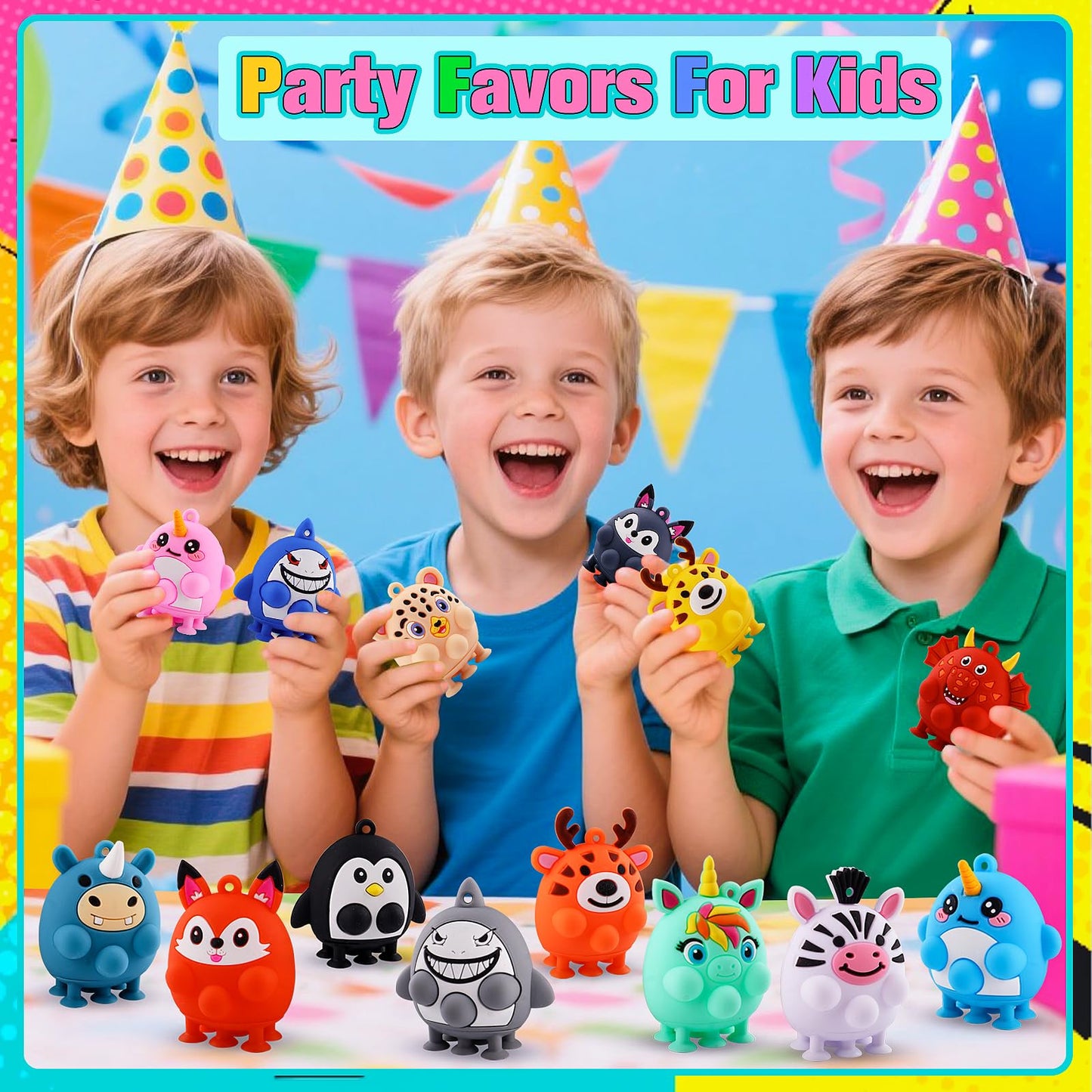 ChildFun 24 PCS Party Favors for Kids, Silicone Animal Pop Fidget Toys with Suction, Pinata Stuffers for Kids, Goodie Bag Stuffers, Birthday Gifts for Boy Girls, Classroom Prizes