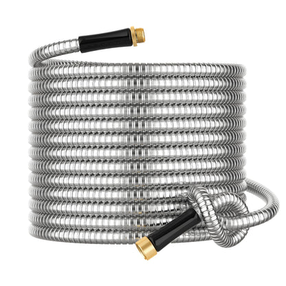 Metal Garden Hose 20 ft Connector, Stainless Steel Long Hose Extension Adapter for Hose Reel, Small, Flexible, Lightweight & Heavy Duty Water Pipe, No Kinking Short Outdoor Water Hose for Yard 20 Feet