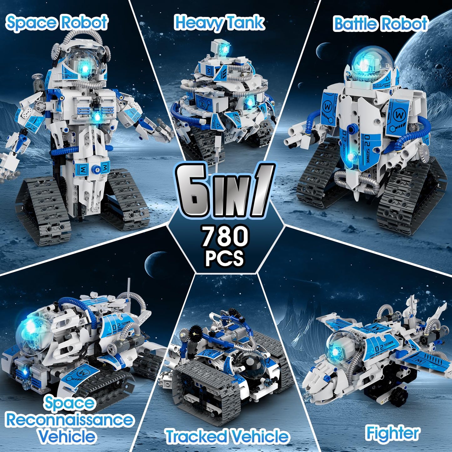 ACIKETO 6 in 1 STEM Robot Building Kit, 780 PCS APP & Remote Control Space Robot Toys for Kids Age 8-14+, Engineering Technic Coding Robotic Kit, Educational Science Set Birthday Gift for Boys Girls