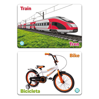 My Touch and Feel English Spanish Bilingual Picture Double Sided Sensory Flash Cards for Infant, Toddlers, Kids, Learn Animals, Fruits, and Vehicles, Fun Learning and Educational Flashcards