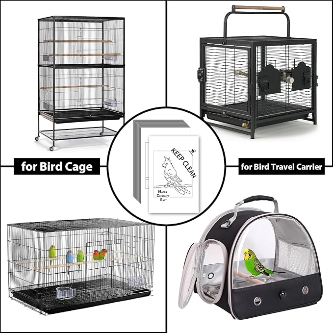 Bird Cage Paper Liners, Bird Cage Liners, 200pcs Disposable Paper Cage Liners for Birds, Pre-Cut Large Bird Cage Liners for Parrot, Parakeet, Conure, Cockatiel, 17 X 11 inch, White
