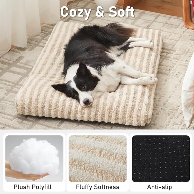 FURTIME Washable XL Dog Bed for Extra Large Dogs, Deluxe Dog Crate Beds Comfy Fluffy Kennel Pad Anti-Slip Pet Sleeping Mat, Machine Washable Dogs Pillow, 40"x27"x3.5", White