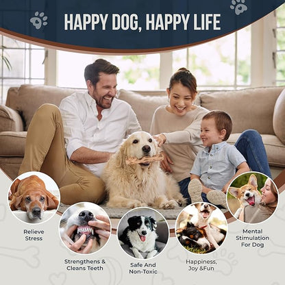 Coffee Wood Chew and Cotton Rope Toy for Dogs - 100% Natural, Organic Wood Stick for Chewers Teeth Cleaning, Training - Size M
