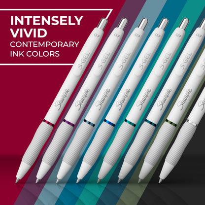Sharpie S-Gel Pens, Pearl White Body, Fashion Barrel, Medium Point (0.7mm), Colorful Ink, 12 Count, USA 250th Anniversary Edition