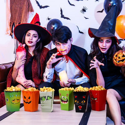Roshtia 24 Pcs Halloween Popcorn Boxes, 6 Designs Popcorn Bags Containers, Candy Cookie Treat Boxes for Snacks Goodie Bags and Halloween Party Supplies(Demon)