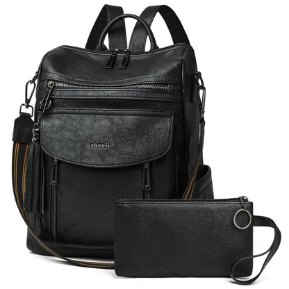 Shrrie Backpack Purse for Women Fashion Leather Backpack Purse Designer Travel Backpack Convertible Shoulder Bag with Wristlet