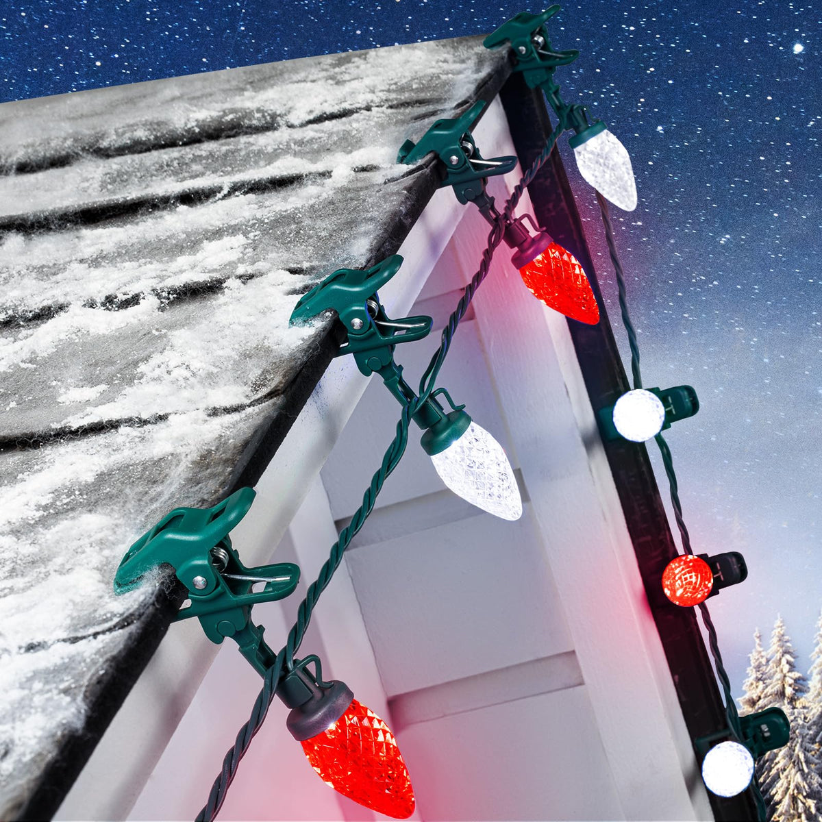 Minetom C9 LED Christmas Lights - 66 Feet, 100 Waterproof String Lights, Red & Pure White, Model GY-C9-X-33-3B, with 100 Spring Clips