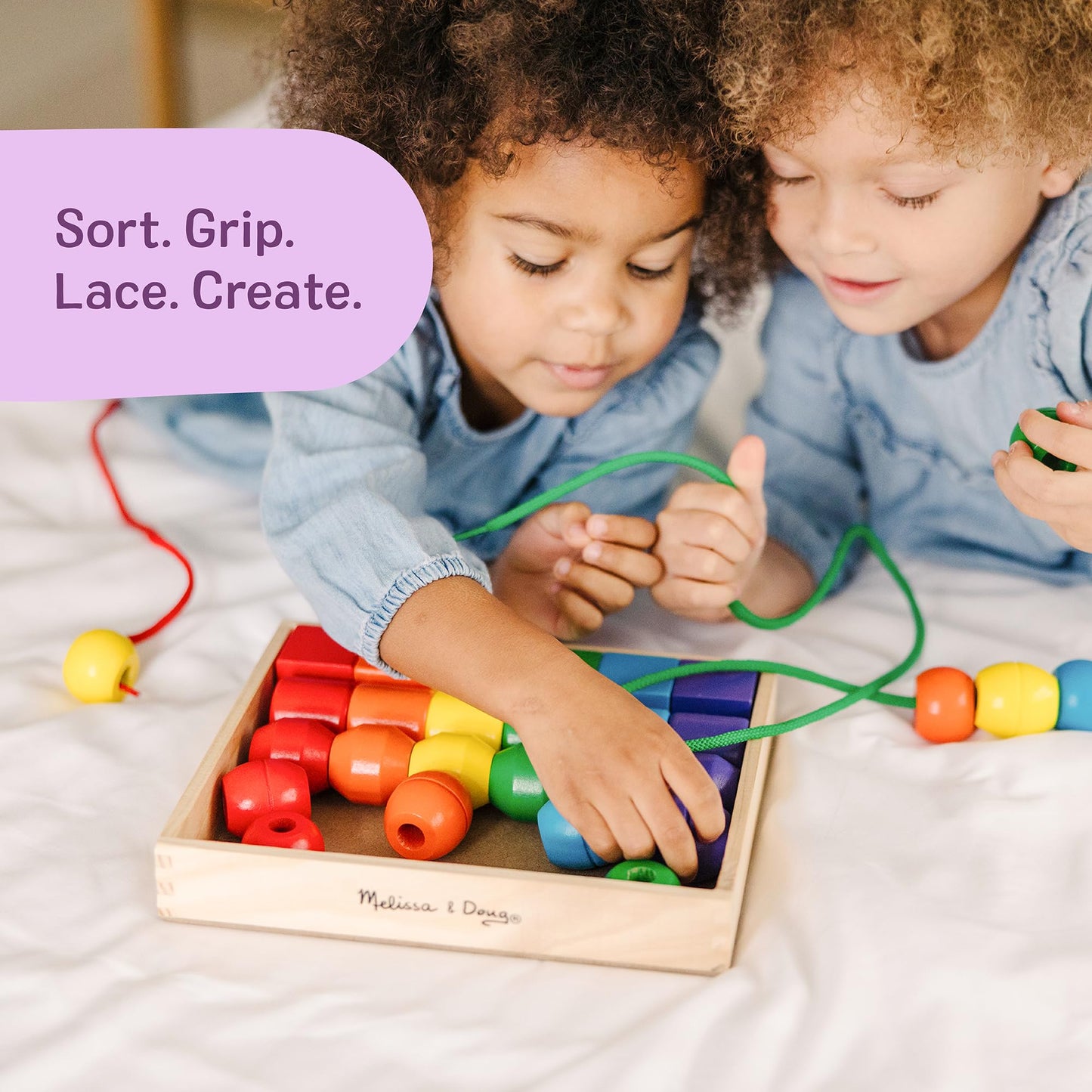 Melissa & Doug Primary Lacing Beads - Educational Toy with 30 Wooden Beads and 2 Laces for Toddlers, Fine Motor Skills Lacing Toys for Toddlers and Kids Ages 3+