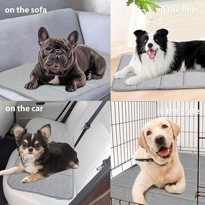 Cooling Dog Mat Q-Max>0.5 - Rapid Cooling Tech, Thin Breathable Crate Pad, Portable Washable Summer Mat, Chill Soothing Fabric - 30"x20" Medium Dog, Grey