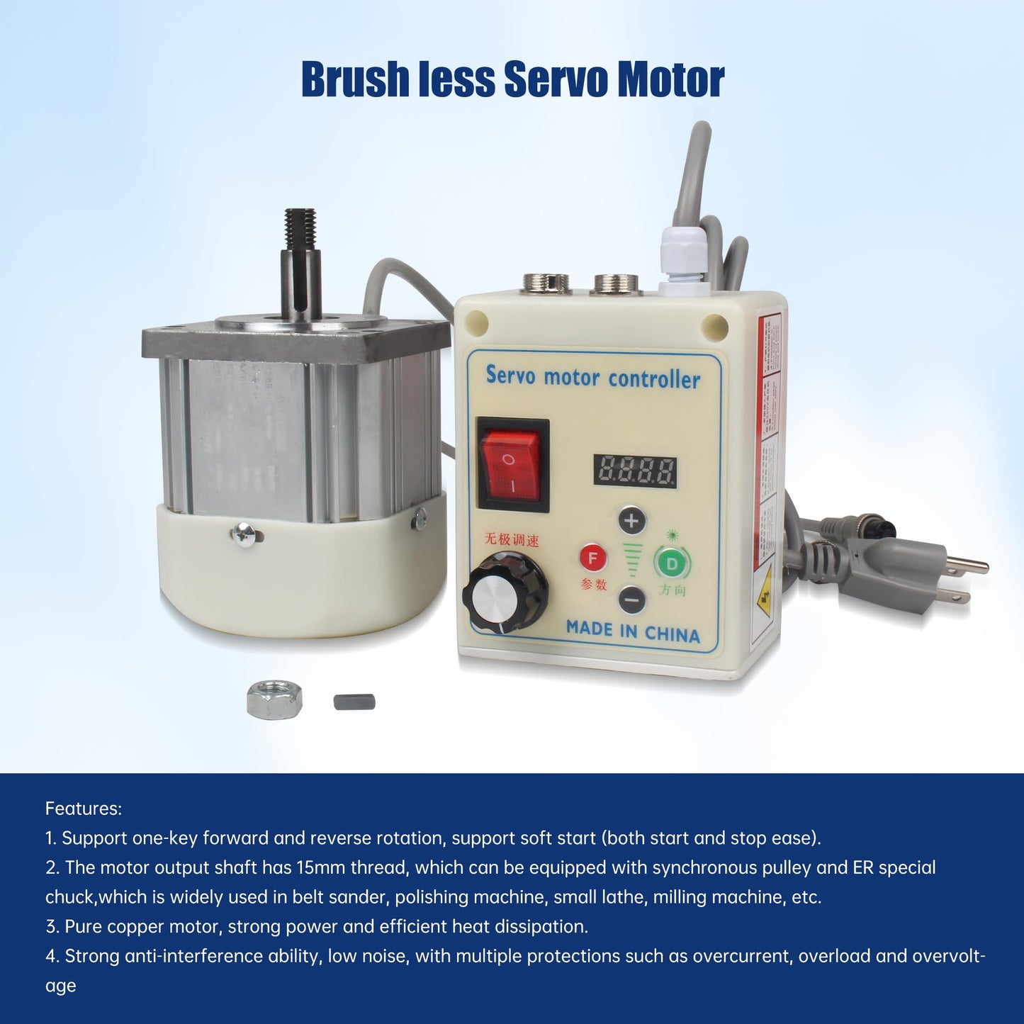 RATTMMOTOR 550W Permanent Magnet DC Brushless Servo Motor 200-7000RPM 1.85N.m+Servo Motor Speed Controller for Woodworking Machine/Lathe/Drilling and Tapping Machine/Reducer/Belt Sander (110V)