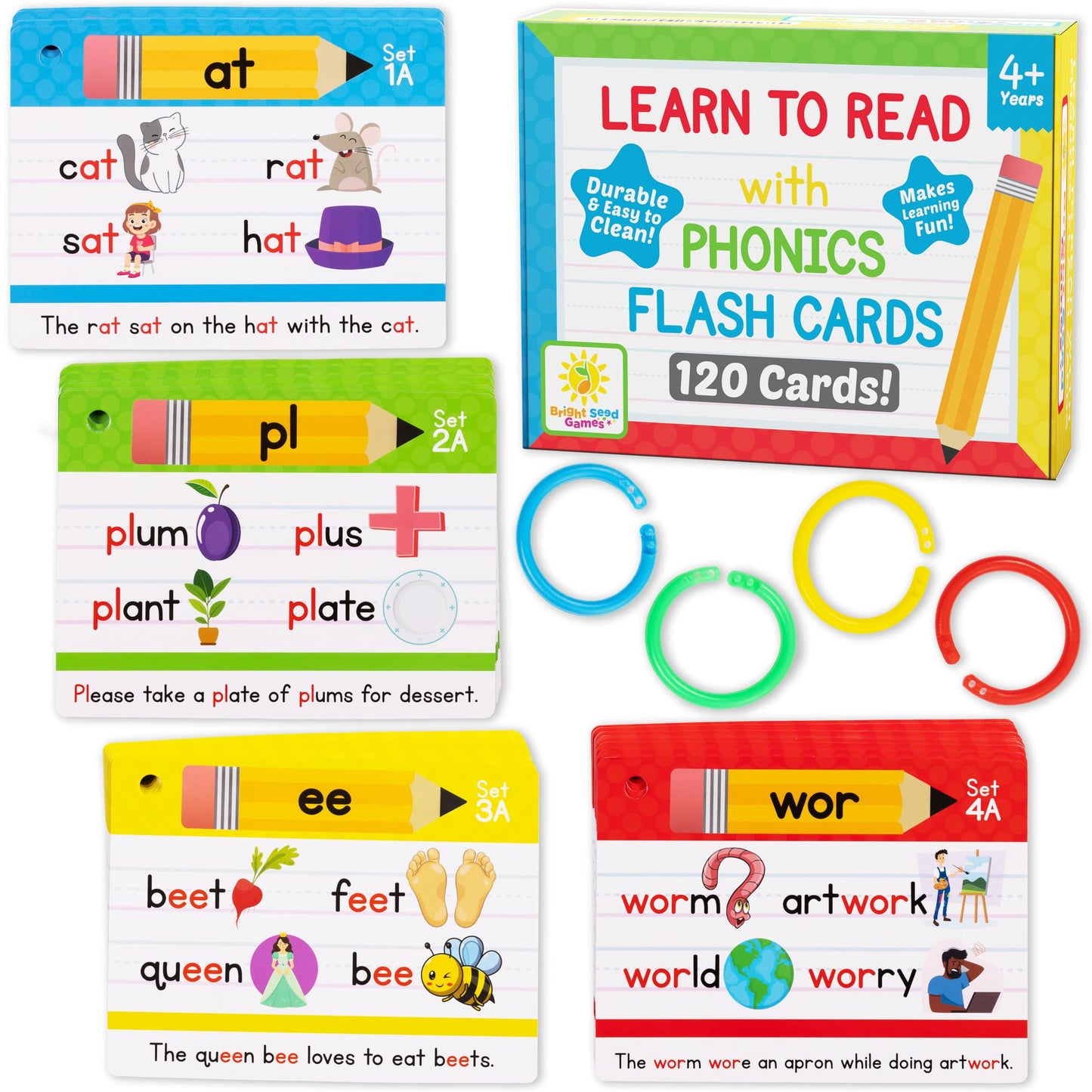 Bright Seed Phonics Flash Cards - Learn to Read in 20 Phonic Stages - Digraphs CVC Blends Long Vowel Sounds – Phonics Games for Kids Age 4-8 Kindergarten First Second Grade Home School Educational