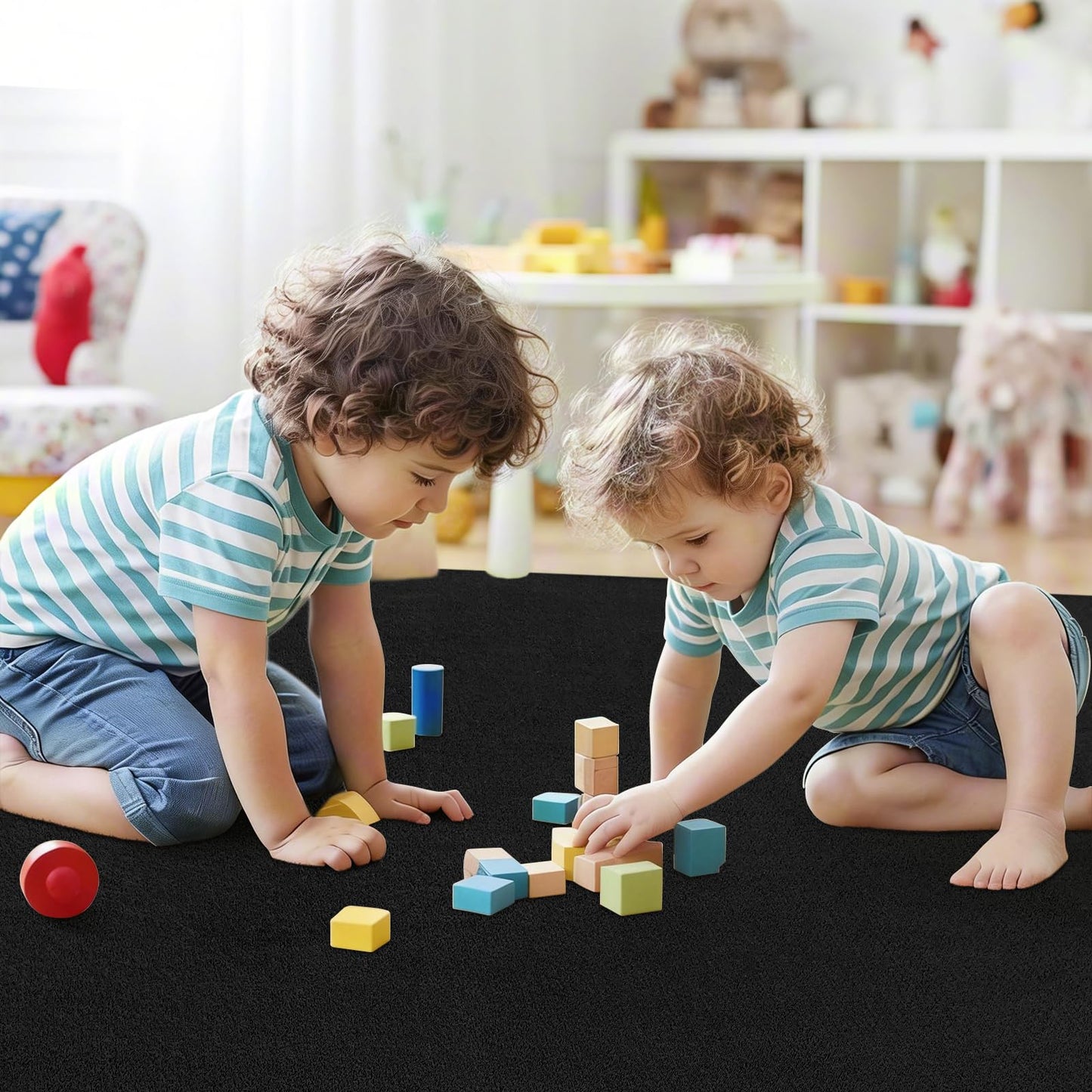 ISEAU 4x6 Rug for Bedroom, Soft Memory Foam Carpet with Upgraded Non-Slip Silicone-Grip Bottom, Fluffy Shaggy Machine Washable Rugs for Living Room Kids Boys Girls Dorm Nursery Office Playroom, Black