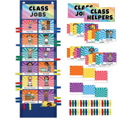 Classroom Jobs Pocket Chart with 47 Cards, Class Management Helpers for Preschool Elementary Homeschool, Teachers Must Haves Educational Supplies for Students