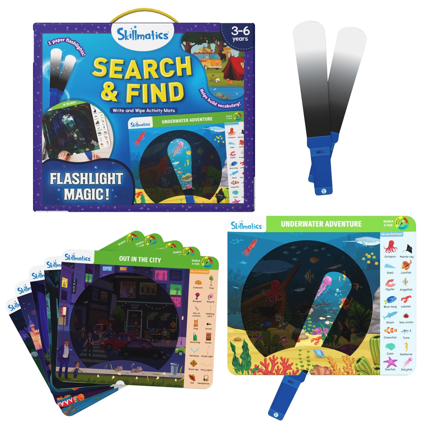 Skillmatics Preschool Learning Activity - Search and Find Flashlight Magic, Educational Game for Kids, Toddlers Who Love Toys, Art & Craft Activities, Gifts for Girls and Boys Ages 3, 4, 5, 6
