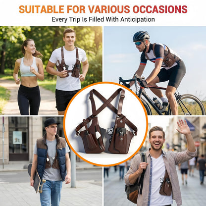 Anti-Theft Shoulder Holster Bag for Men, Double Shoulder Armpit Chest Bag - Premium Leather, Adjustable Straps, Phone Wallet Pocket - Travel, Outdoor - Unisex Underarm Pouch (Brown)