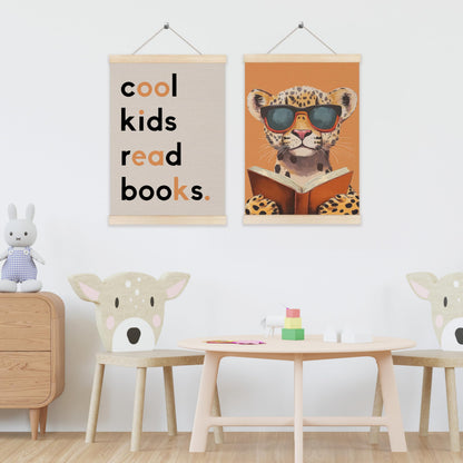Koesus Trendy Leopard Read Book Wall Art Poster Hanger Frame 12x16 Inch Set of 2, Cool Kids Read Books Canvas Pictures Prints Framed Wall Decor for Library Reading Nook Corner Kids Room Classroom