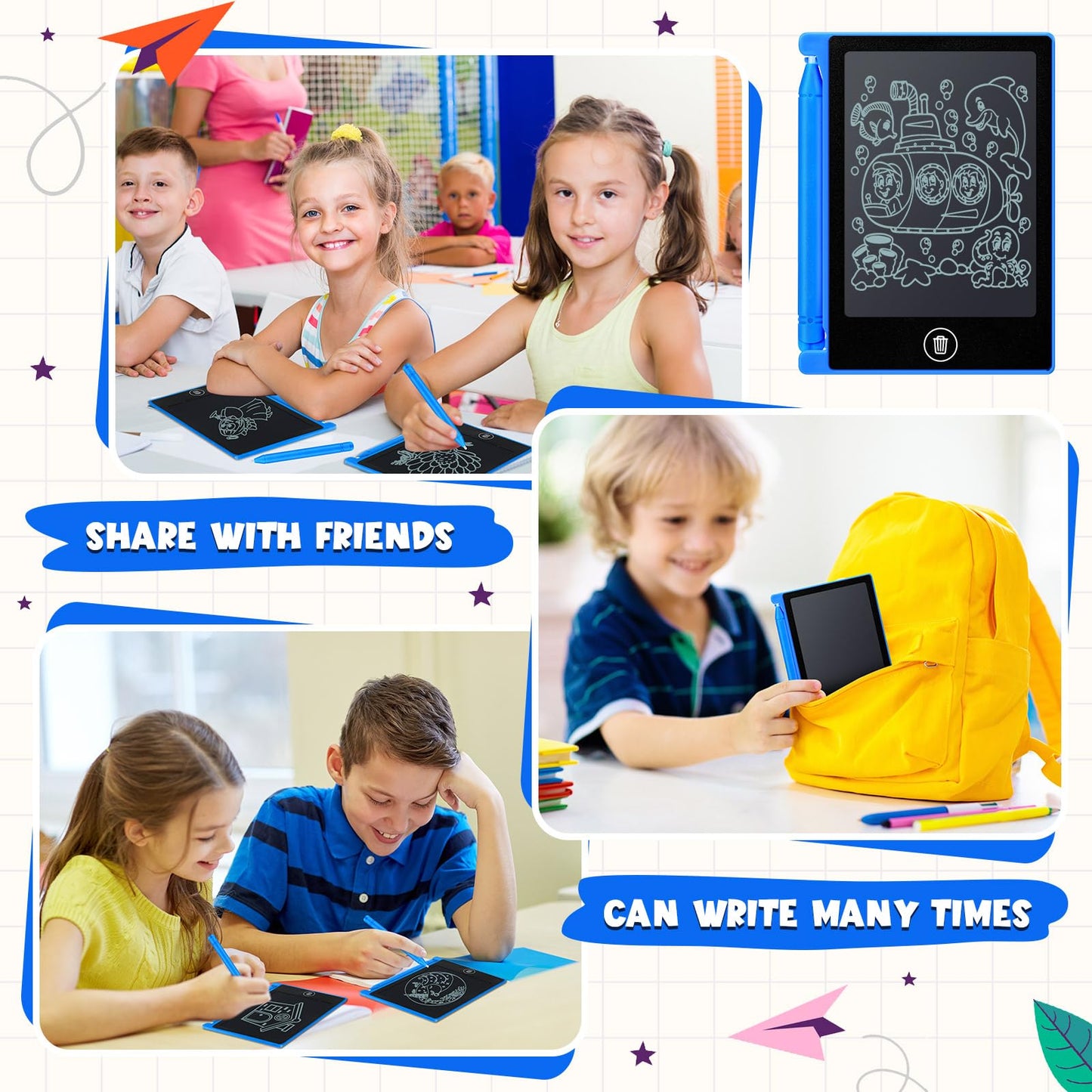 Nezyo 16 Pack 4.5 Inch Mini LCD Writing Tablet for Kids Electronic Doodle Board Bulk Erasable Drawing Tablet Reusable Writing Pad for Girls Boys Party Favor Goodie Bag Classroom Gifts(Blue)