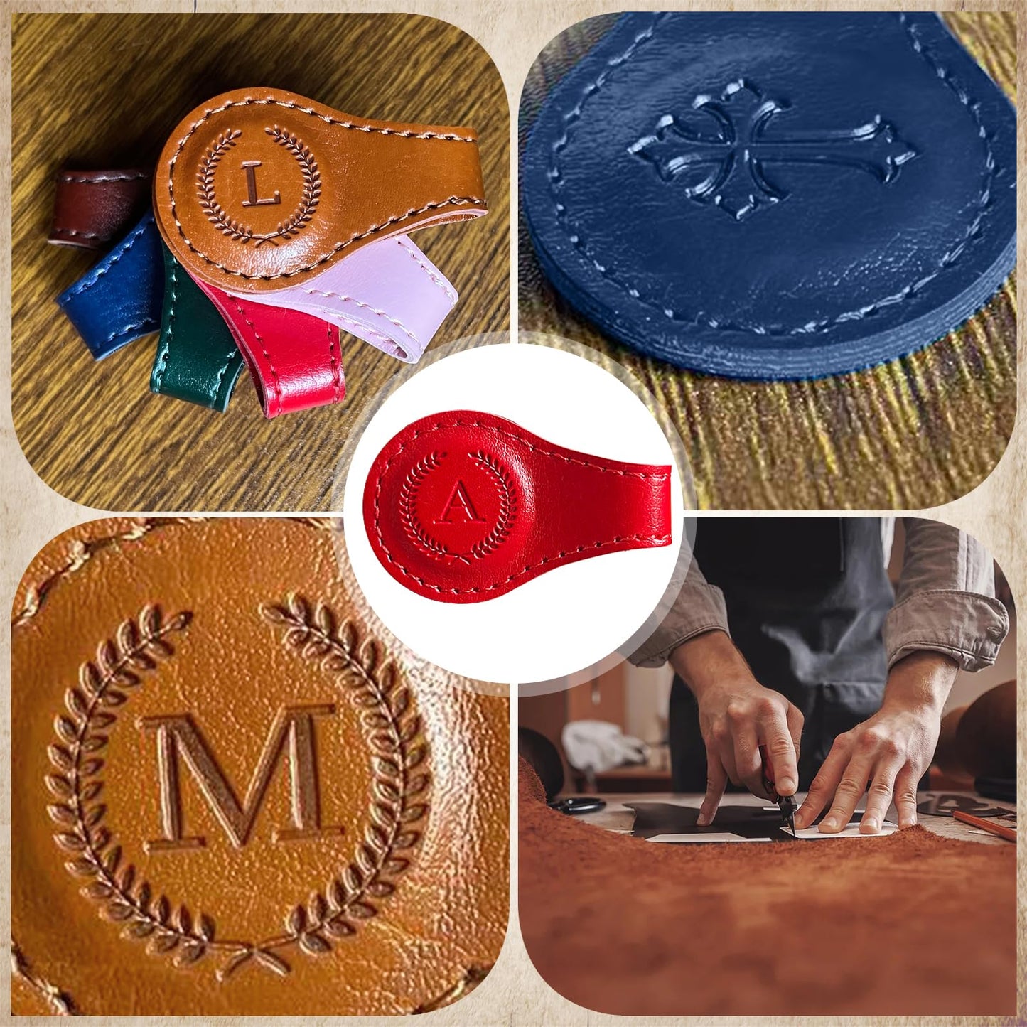 Leather Magnetic Bookmarks, 3D Embossed Alphabet Initial Letter Bookmark, Cute Page Markers for Books, Journals, Planners, Bible, Small Reading Gifts for Women Men, Teachers, Students (Red W)