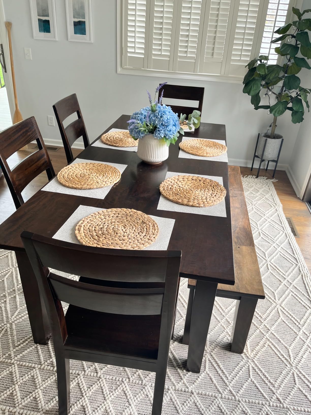 Round Woven Placemats Set of 2, Natural Wicker Place mats, Boho Farmhouse Rustic Plate Chargers, Rattan Table Mats for Dining Table, Fall, Halloween, Thanksgiving, Christmas Decor (13 inch)