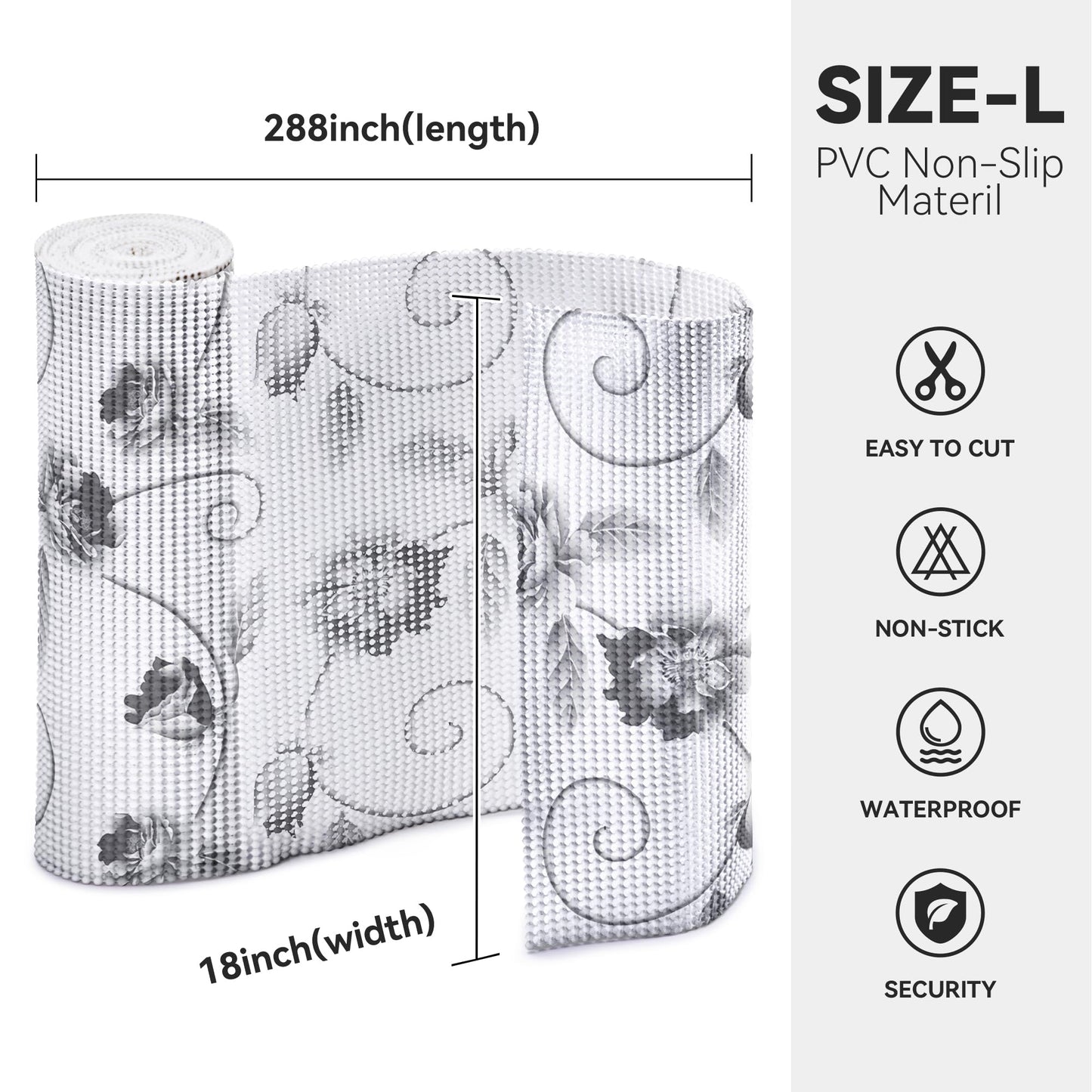 Shelf Liner, Non-Adhesive Refrigerator Liners for Shelves Washable 18 * 288 inch, Vinyl Shelf Drawer Liner Non-Slip Bathroom Cabinet Liner for Kitchen/Storage/Desks (Floral-2)