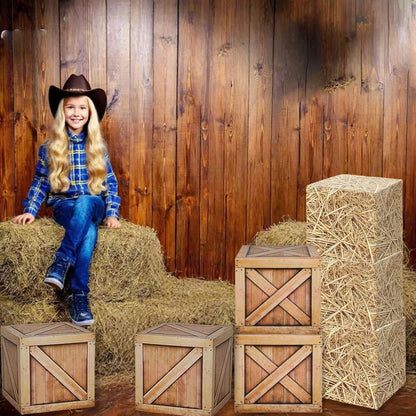 Zeivvnef 7 Pcs Hay Bales Cardboard Boxes Set Western Cowboy Party Decorations - Pirate Party Decorations, Western Wooden Grain Boxes, Fake Hay Photo Booth Props Straw Boxes for Fall Harvest Halloween