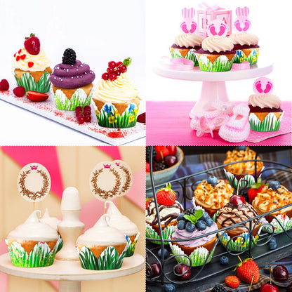 Patelai 240 Pcs Flower Petal Cupcake Liners 6 Styles Disposable Summer Floral Dessert Baking Cups Wildflower Grass Paper Muffin Wrappers Decor for Bridal Baby Shower Wedding Birthday Party Supplies
