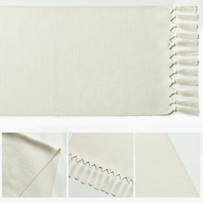 Artoid Mode Beige Tassel Table Runner, Boho Linen Blend Rustic Farmhouse Style Kitchen Table Decoration Holiday Wedding Party Dinning Decor 13x72 Inch
