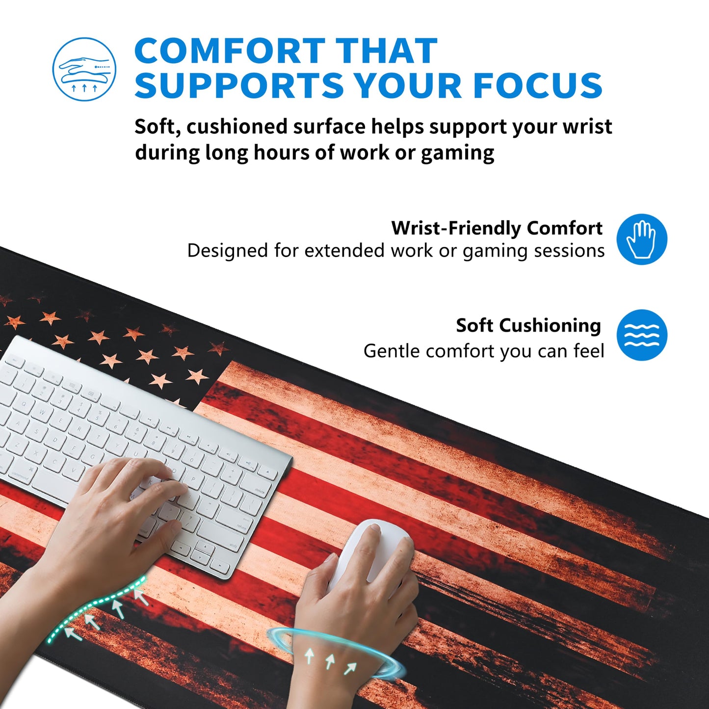 Extended American Flag Desk Mat, XXL Large Gaming Mouse Pad, Vintage Retro Style Stitched Edges Waterproof with Non-Slip Rubber Base for Computer Keyboard Laptop Work Home Office 35.4"x15.7"