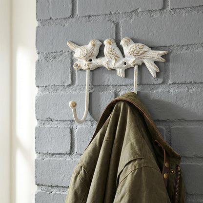 IROSANCO Vintage Cast Iron Bird Wall Hook White & Gold
