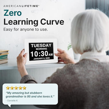 American Lifetime 【New 2025】 Dementia Clock Large Clock for Seniors, Digital Clock with Custom Alarms, Clock with Day & Date for Elderly, Large Number Digital Clock White Extra Large