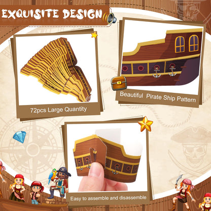 Vesici 72 Pcs Pirate Ship Cupcake Toppers Skull Cap Cupcake Picks Pirate Halloween Party Decorations for Birthday Party Cake Decorations Supplies