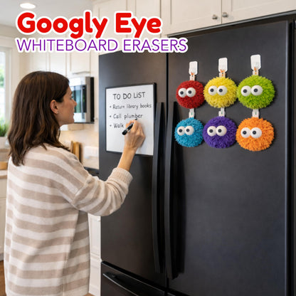 4E's Novelty 12 Pack Googly Eye Dry Erase Board Erasers Bulk - Microfiber Shag Washable Multicolor Whiteboard Erasers for Teachers Kids, Back to School Classroom Supplies School Essential
