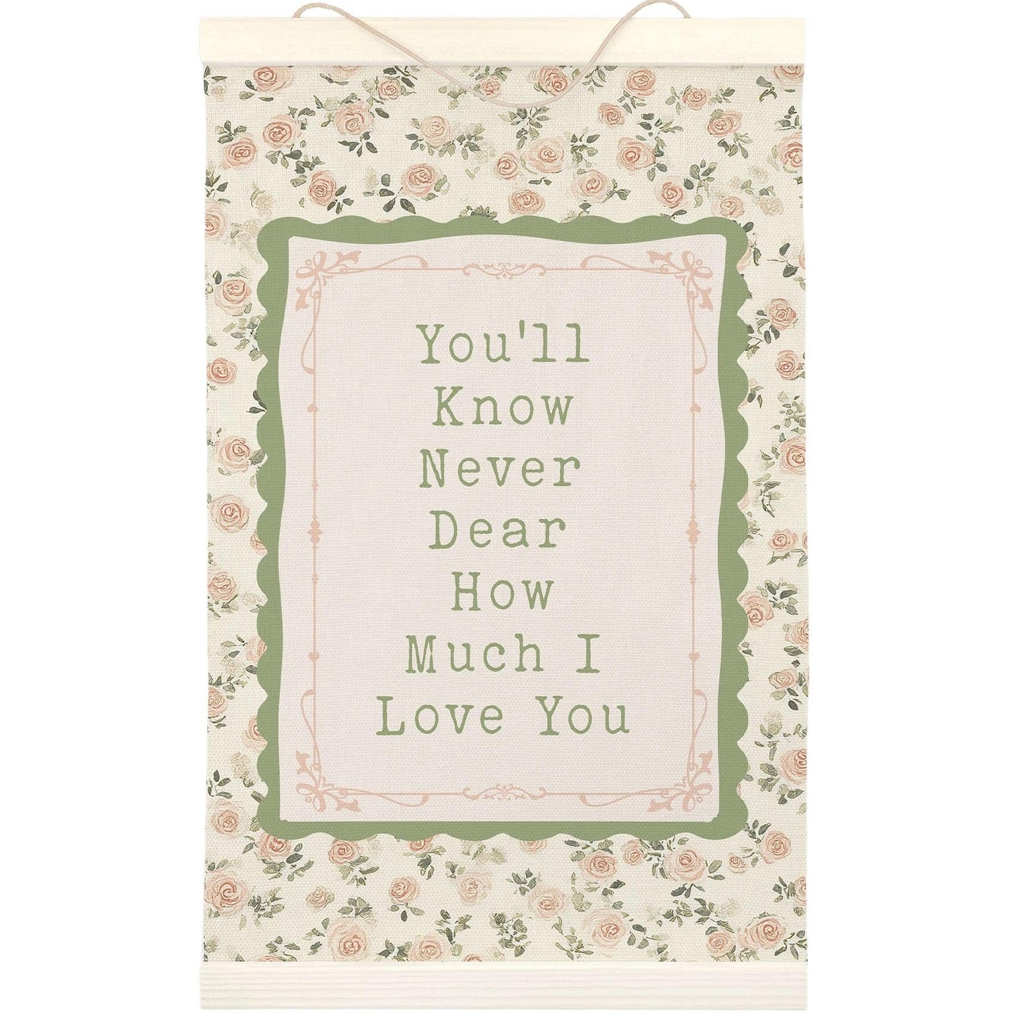 LKETW Girl Nursery Floral Poster Hanger Frame 12x16 Inch, Wildflower Nursery Wall Art Posters for Bedroom, You'll Never Know Dear How Much I Love You Hanging Banner Decor for Girls Room Dorm